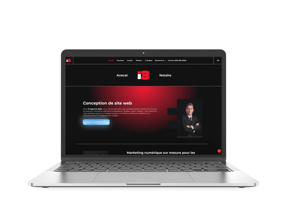 Ordinateur portable affichant des services pour notaires
